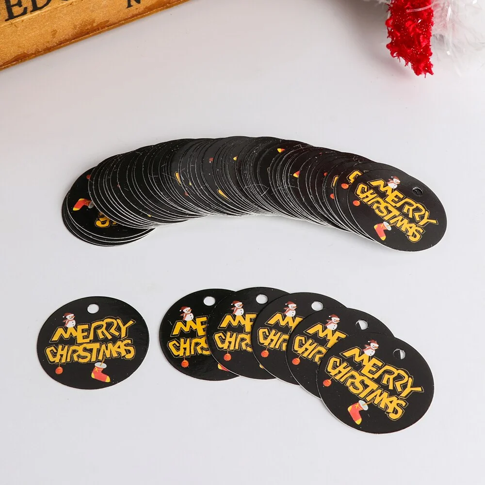 100pcs Merry Christmas Labels Kraft Tags Gift Wrapping Paper Hang Tags Santa Claus Paper Cards Xmas Party Supplies