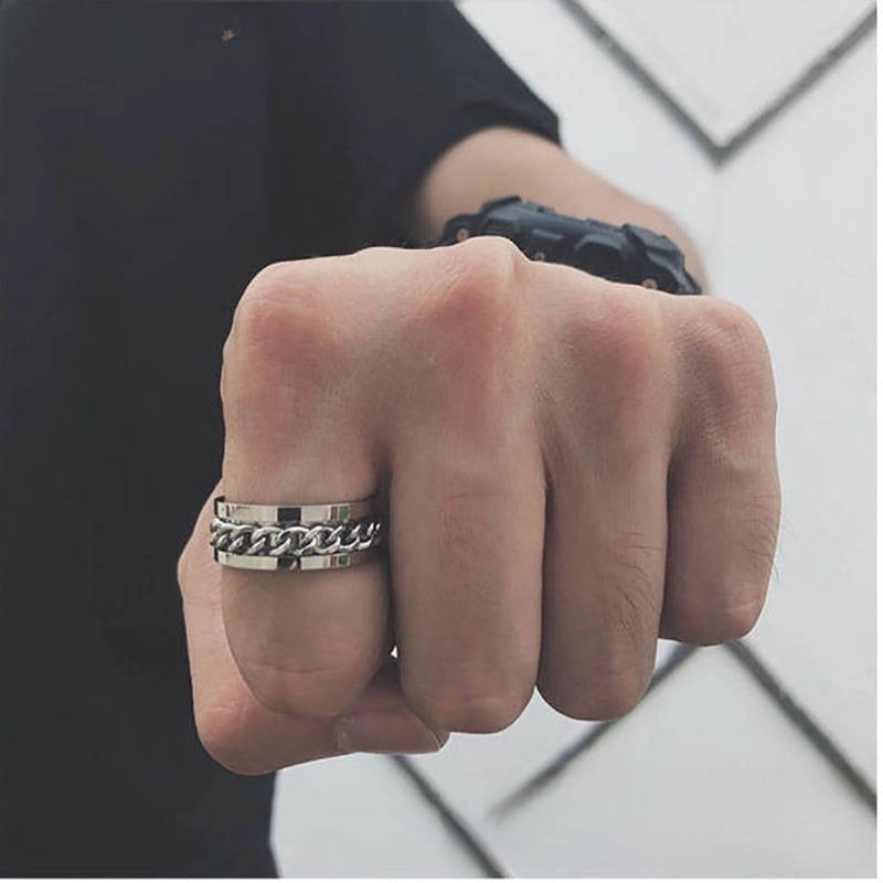 Rotating Ring Chain Finger Ring Titanium Steel  Chain Ring Men’s And Women’s Rotating Stainless Steel Open Beer