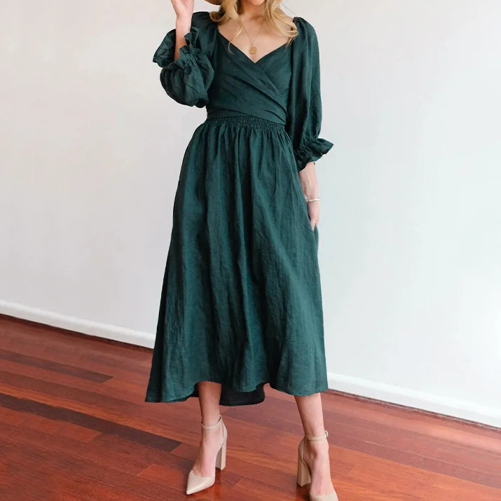 Lantern Sleeves Elastic Waist Multi-Wear Dress