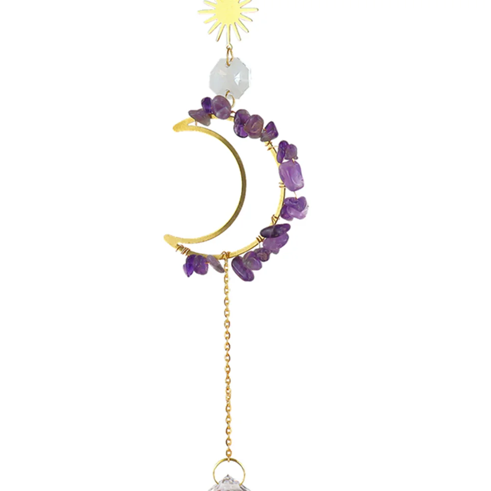 Crystal Windchime Dream Catchers Moon Flower Chandelier Home Decor (Purple)