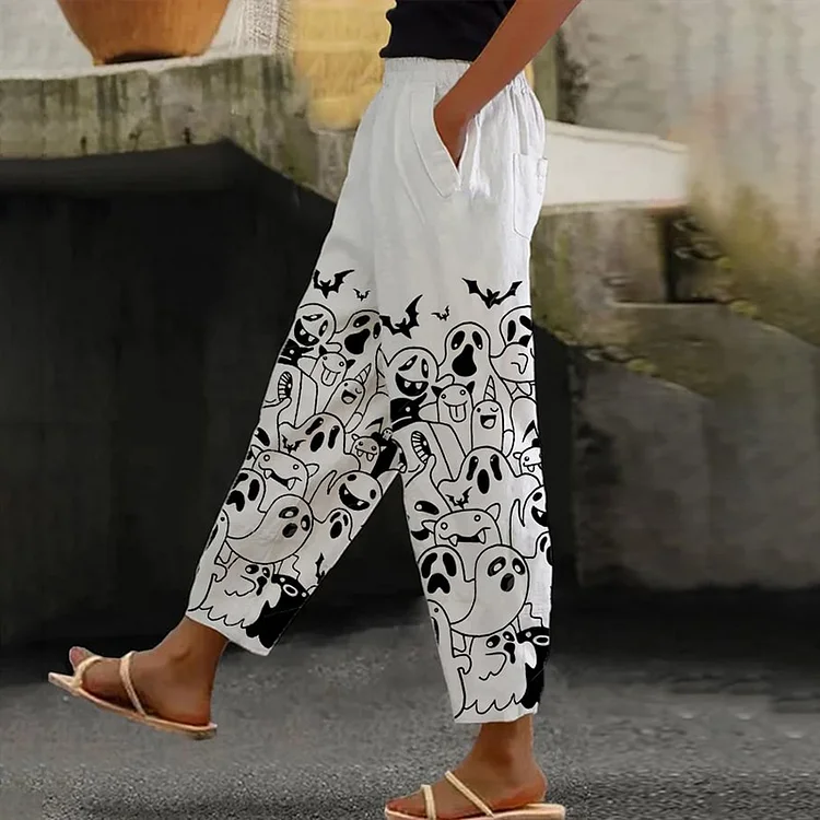 VChics Ghost Print Simple Loose Casual Pants