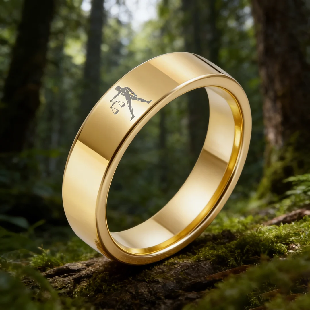 Mens Womens Gold Libra Tungsten Carbide Rings Couple Wedding Band Flat Top Comfort Fit 4MM 6MM 8MM