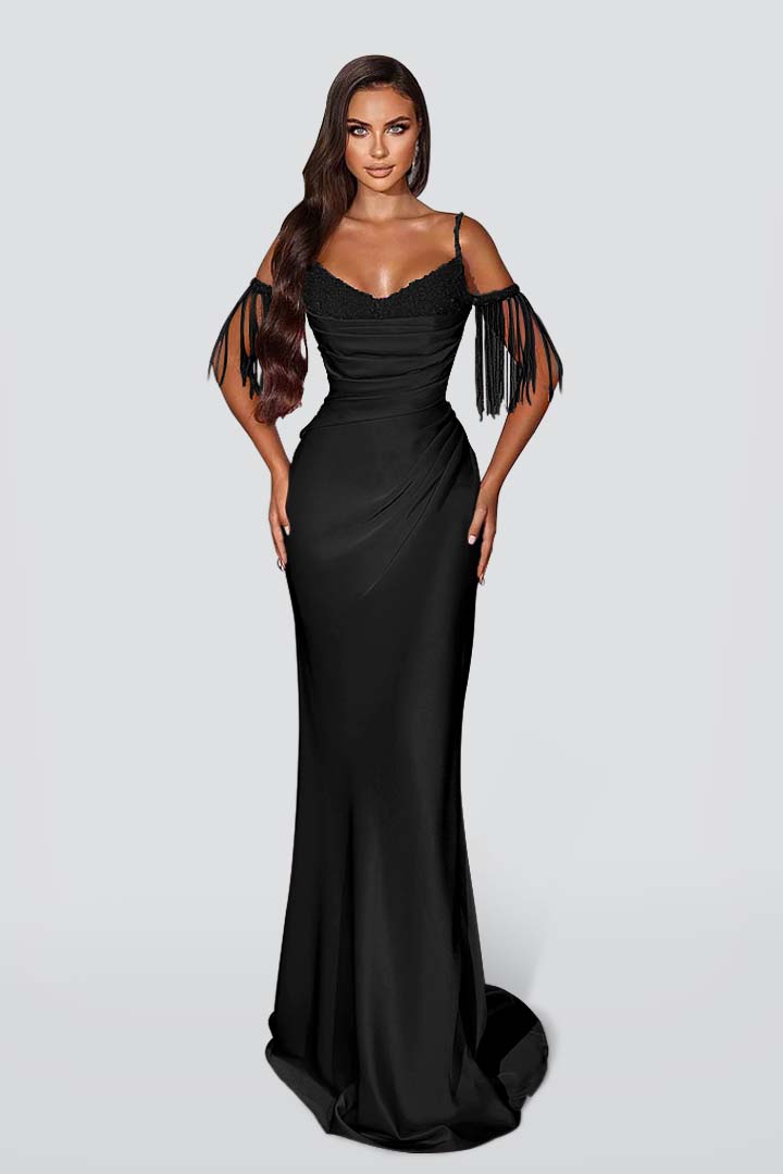 Lvs&Broner Off the Shoulder Sleeveless Mermaid Long Prom Dress With Tassel