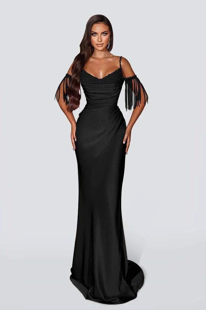  Off the Shoulder Sleeveless Mermaid Long Prom Dress With Tassel ED0560