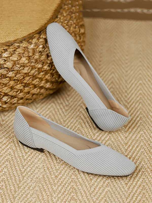 Solid Color Square-Toe Flats Shoes