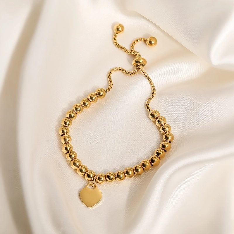 Retro Minimalist Heart Shape 304 Stainless Steel Ball Chain Bracelets In Bulk