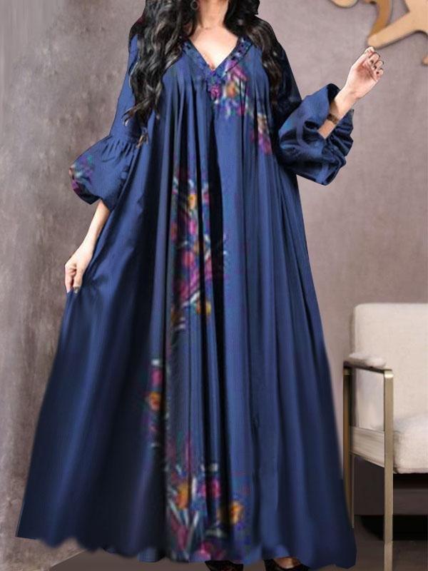 V neck dark blue baggy dress فساتين