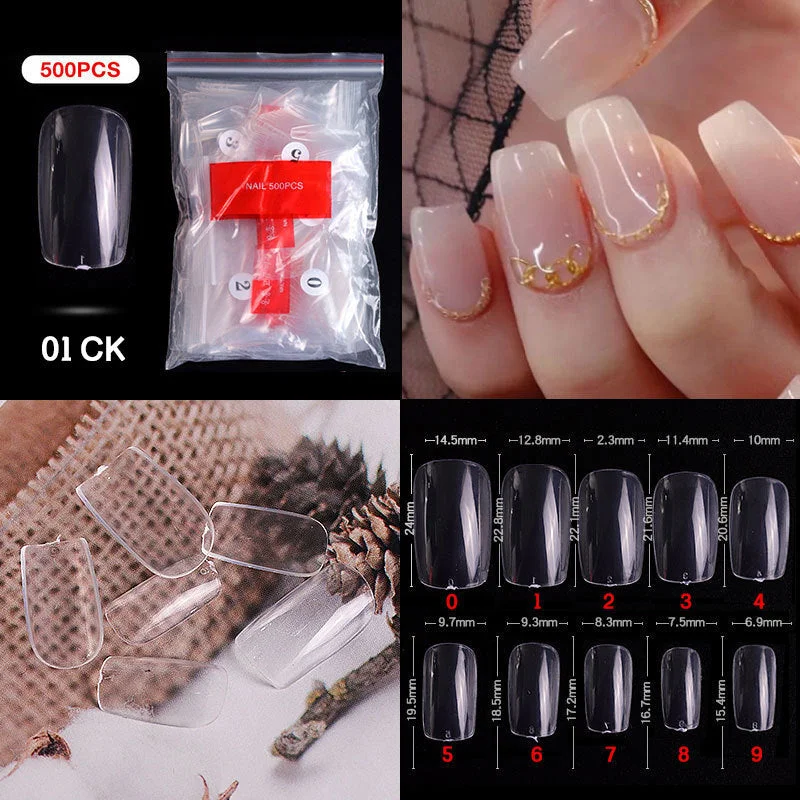 500PCS/OPP Bag  Full Cover Fake Nail Artificial Press on Long Ballerina Clear/Natural False  Nails/Toes  Art Tips Manicure Tool
