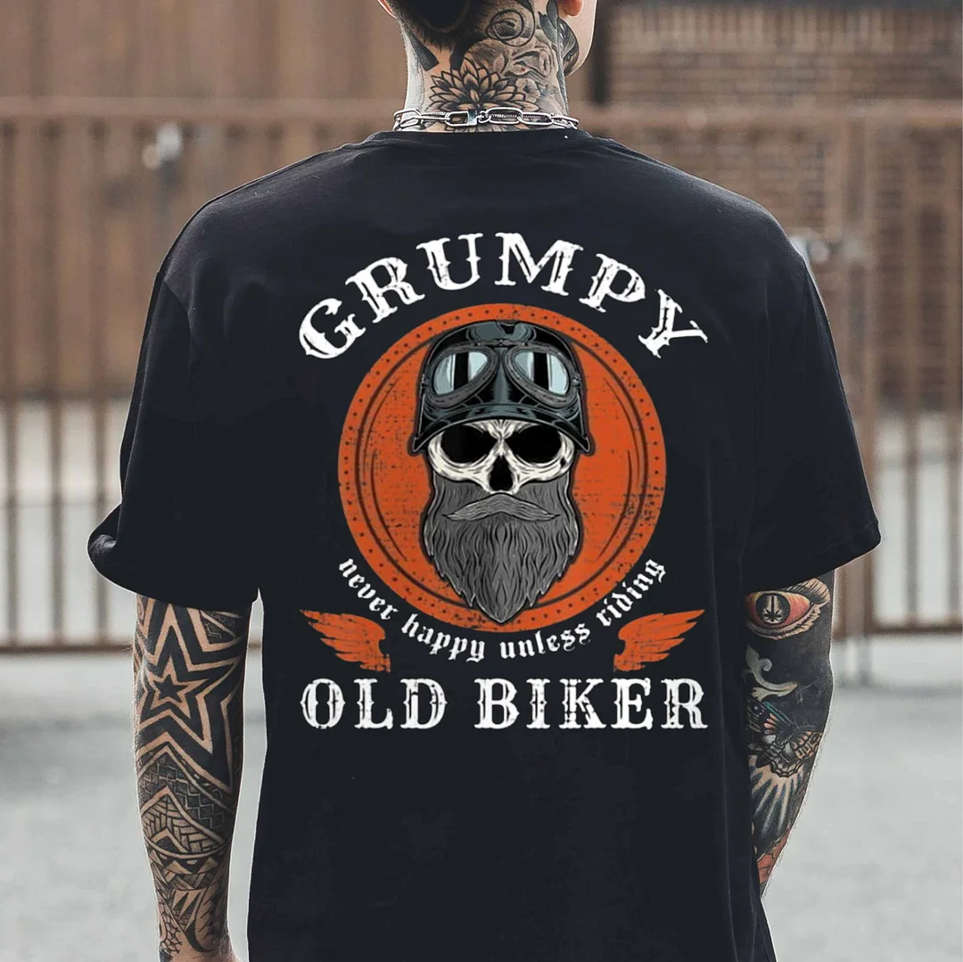 GRUMPY OLD BIKER Helmet Skull Print Men's T-shirt