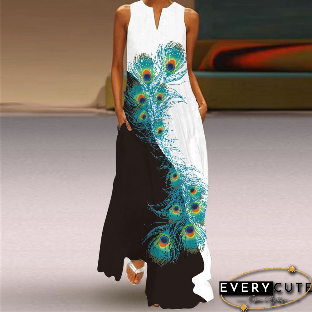 Women's Sleeveless Dress In Summer V-neck Print Dress White Dresses