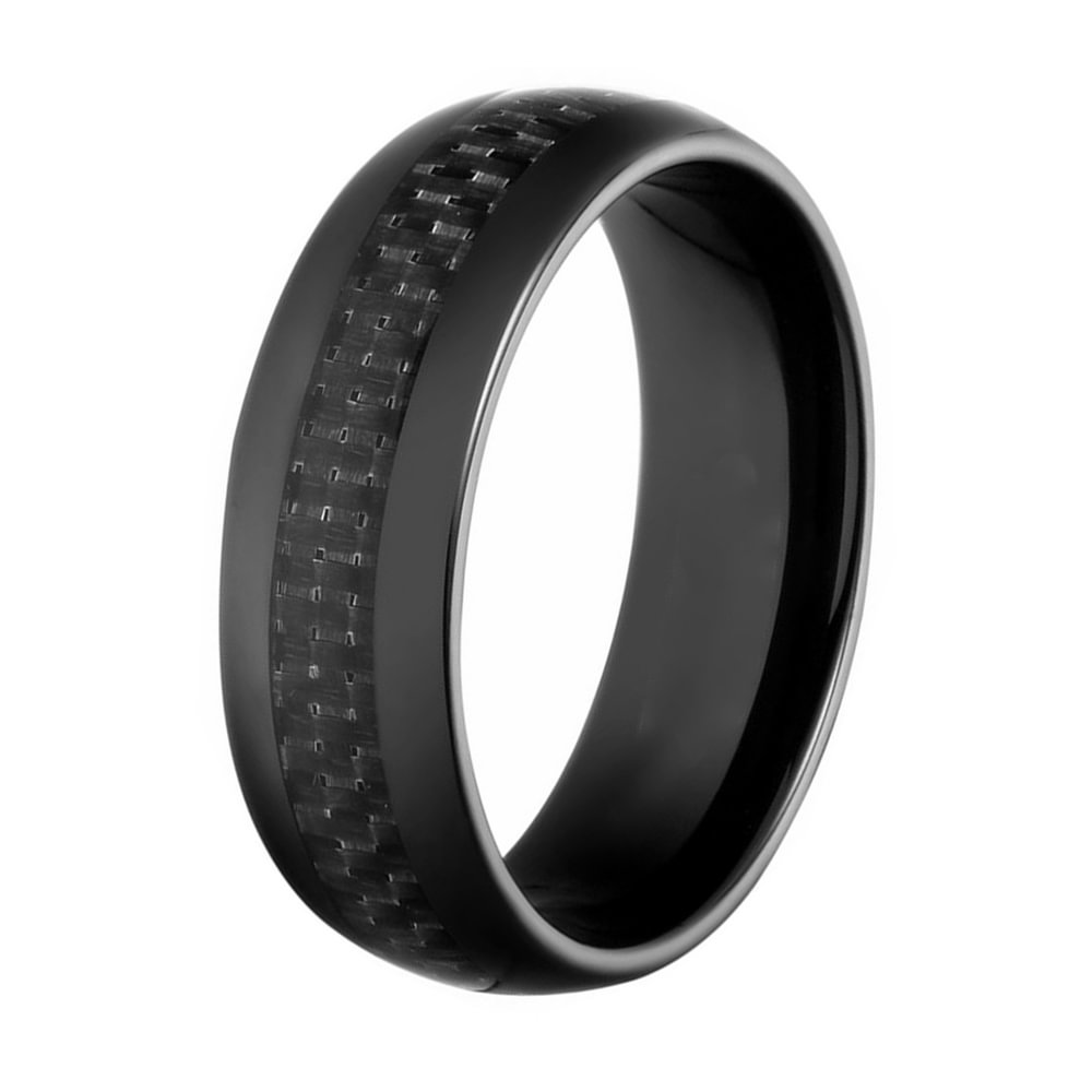 8MM Black Carbon Fiber Inlay Dome Tungsten Ring For Men