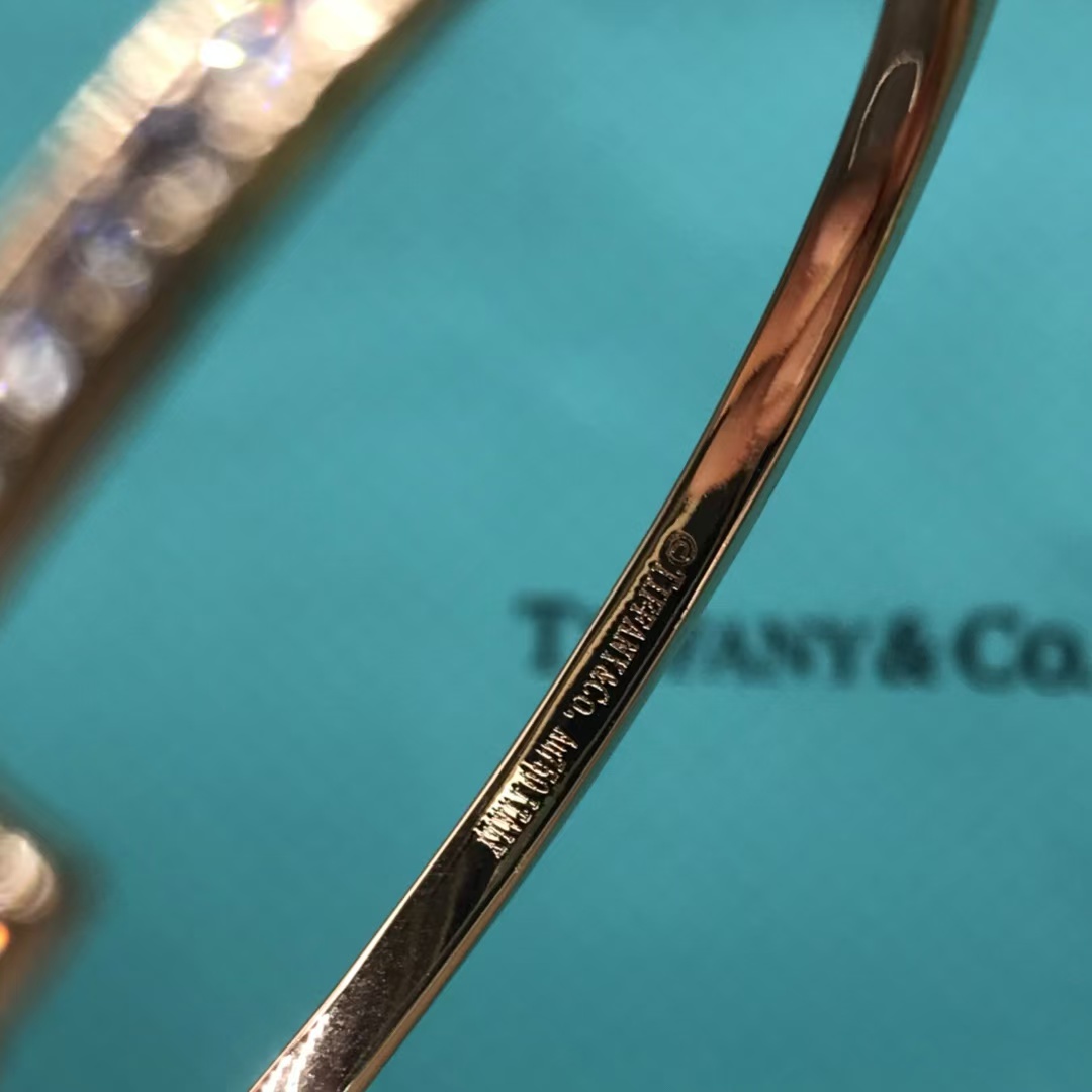 Buy replica Tiffany Full Diamond Paved Double T Bangle and replica jewelry from PICKS Jewelry