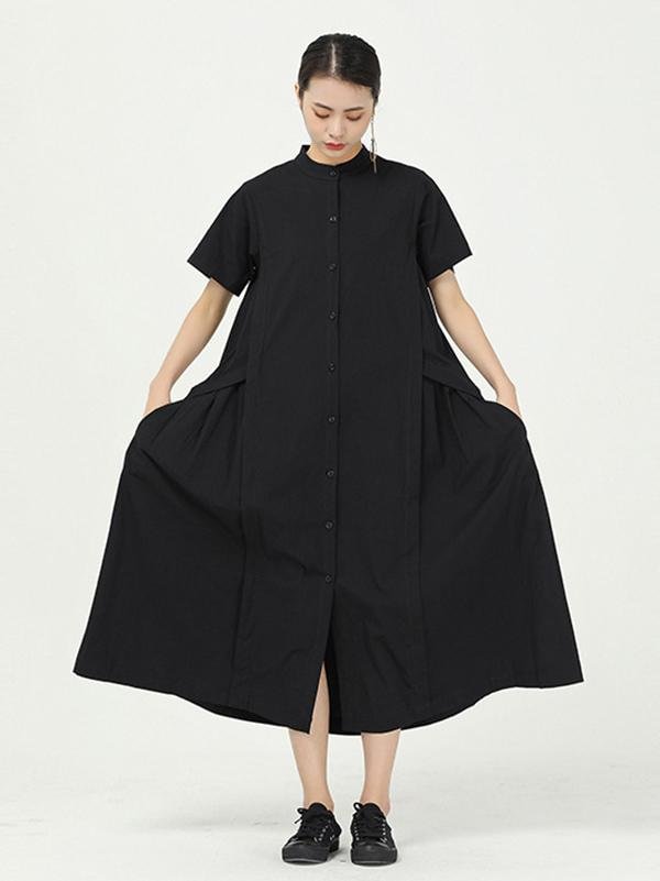 Loose Split-Joint Solid Cropped Long Dress