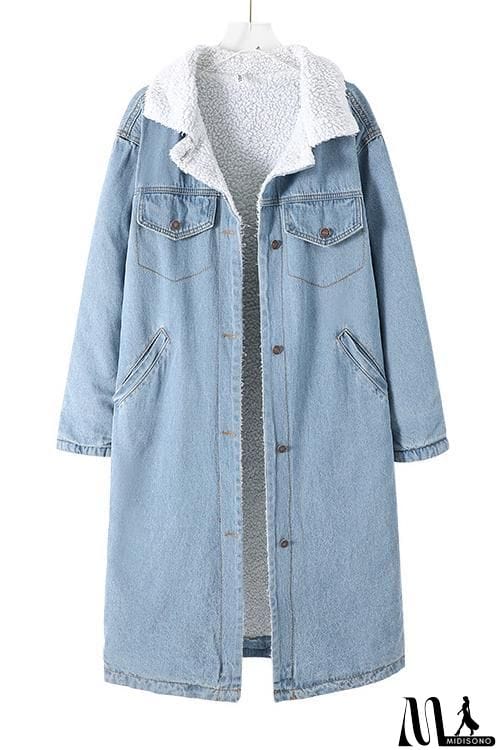 MidiSono - Sherpa Fleece Denim Trench Coat