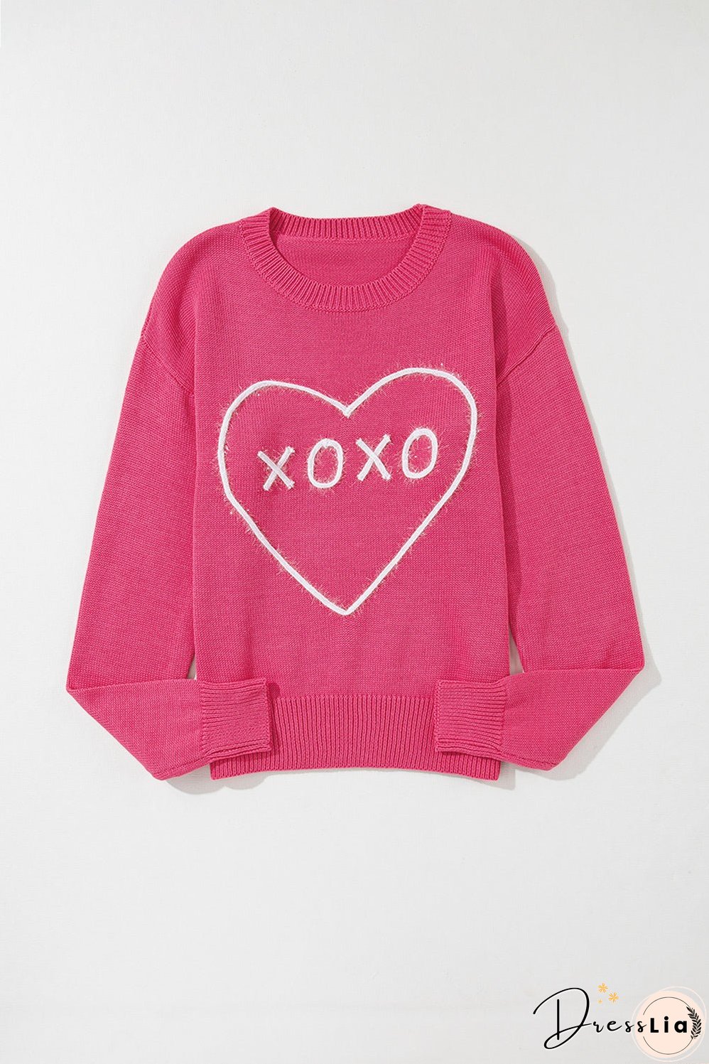 XOXO Round Neck Drop Shoulder Sweater