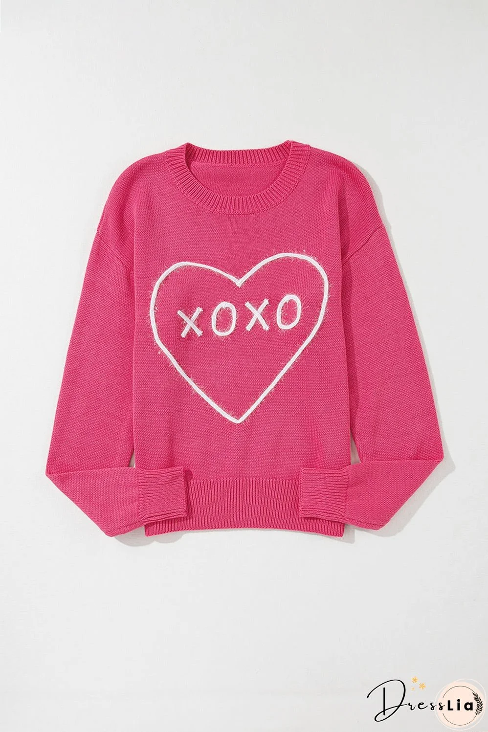 XOXO Round Neck Drop Shoulder Sweater
