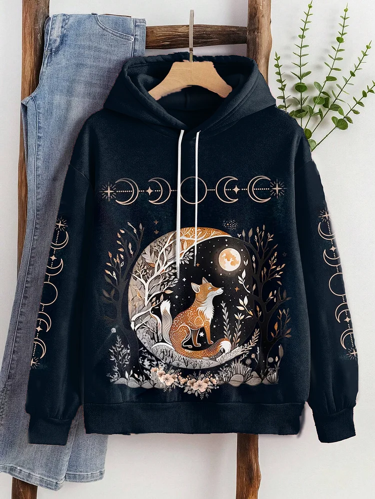 Women's Enchanted Forest Nordic Fox GoblinCore Art Print Hooded Sweatshirt