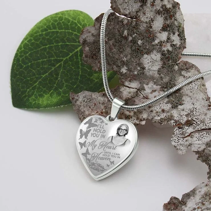❤️Heart - Luxury Necklace Custom Memorial Heart Necklace Memorial Jewelry For Loss Of Loved One Will Hold In My Heart Butterfly Heart Necklace White
