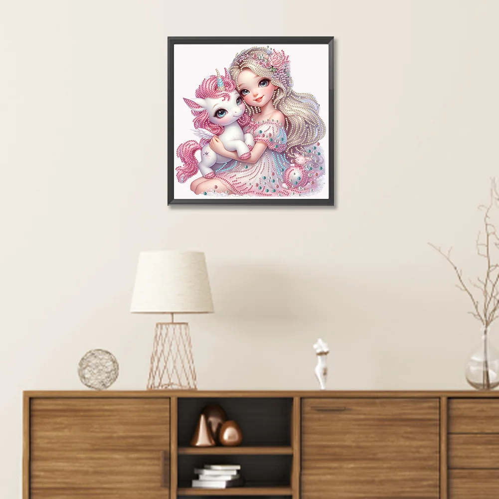 Diamond Painting - Partial Special Shaped Drill - Girl and Unicorn(Canvas|30*30cm)