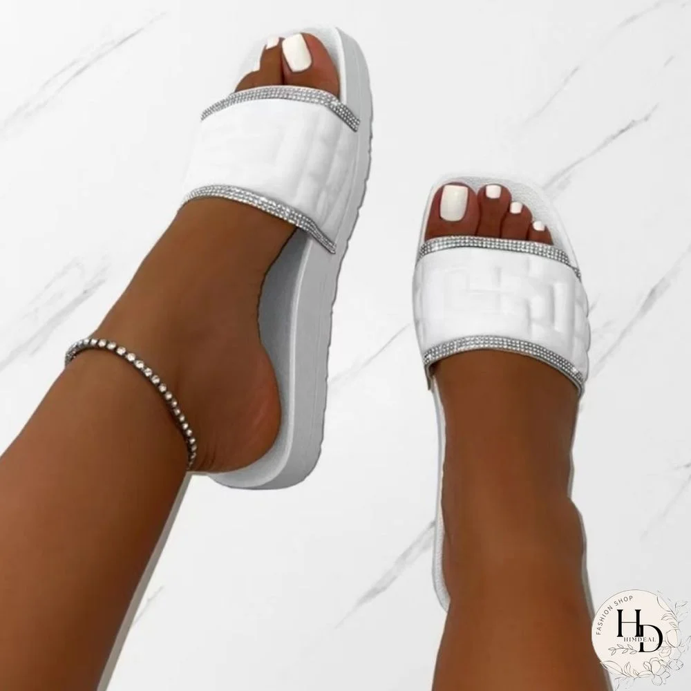 White Casual Patchwork Solid Color Rhinestone Square Comfortable Shoes