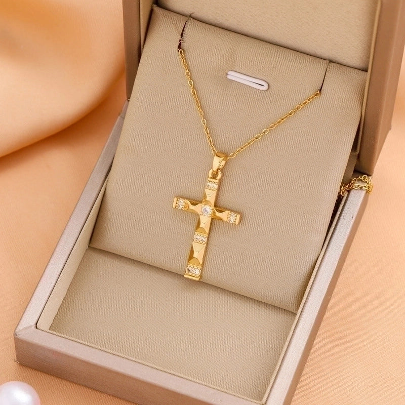 Titanium Steel Casual Minimalist Cross Plating Pendant Necklace