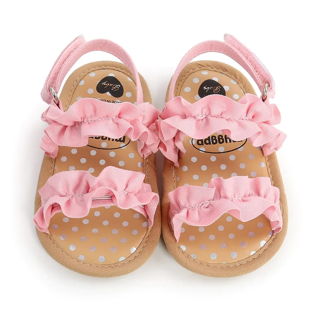 Baby Girls Summer Sandals, Anti-Slip Soft Sole Ruffle Flat Shoes Toddler First Walker