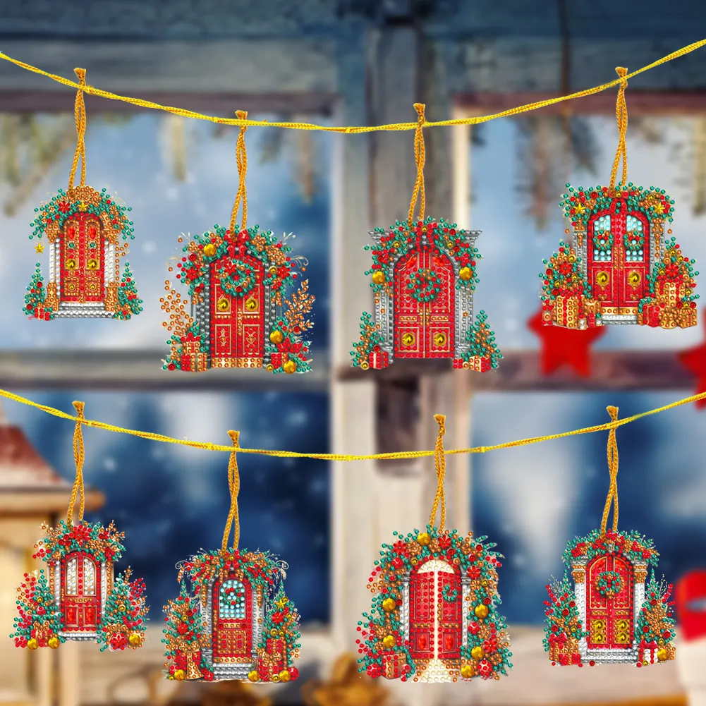 8Pcs DIY Christmas Door Acrylic Special Shaped Christmas Theme Diamond Painting Hanging Decorations