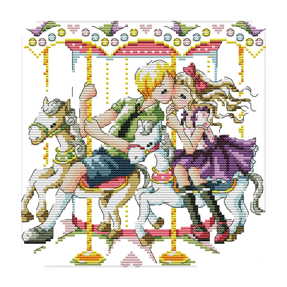 

Carousel Love - 14CT Stamped Cross Stitch - 26*26CM, 501 Original