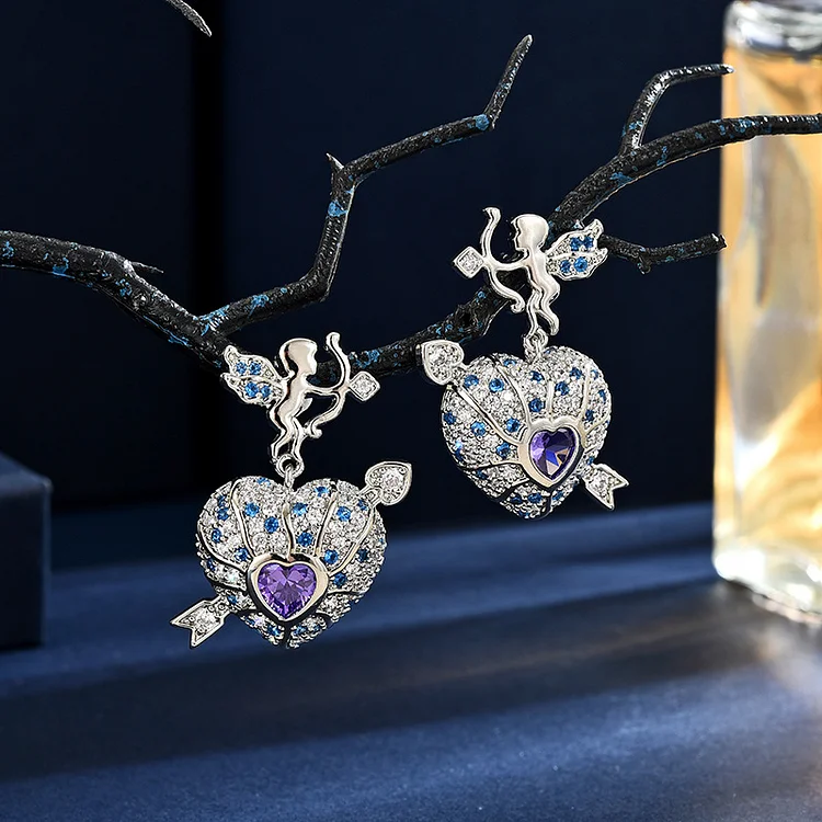 Sterling Silver Needle European and American Heavy Work Micro Earrings Studded with Zircon Angel Love Fashion All-Match Personalized Minority New Earrings