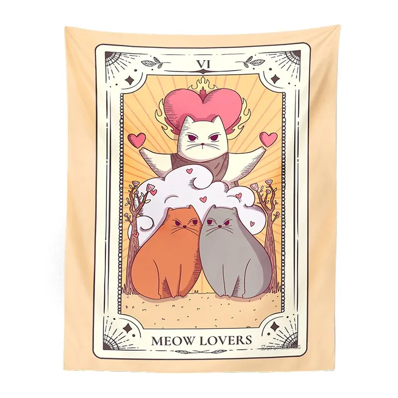 Cute Cat Tarot Tapestry Wall Hanging psychedelic decoration Witchy Boho sun moon Star Tapestries Living Room Kids Room Bedroom