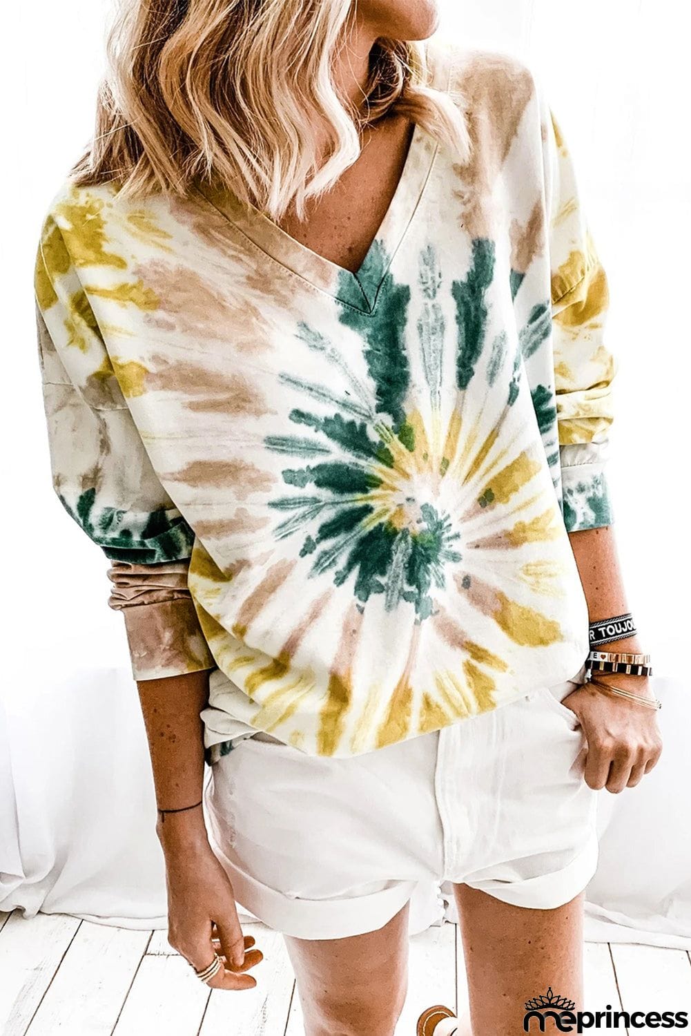 Casual Tie-dye V Neck Pullover Sweatshirt