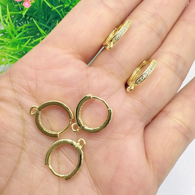 10 Pieces 1 Pair/Package Copper Zircon 18K Gold Plated Simple Solid Color Polished Earring Findings Jewelry Accessories