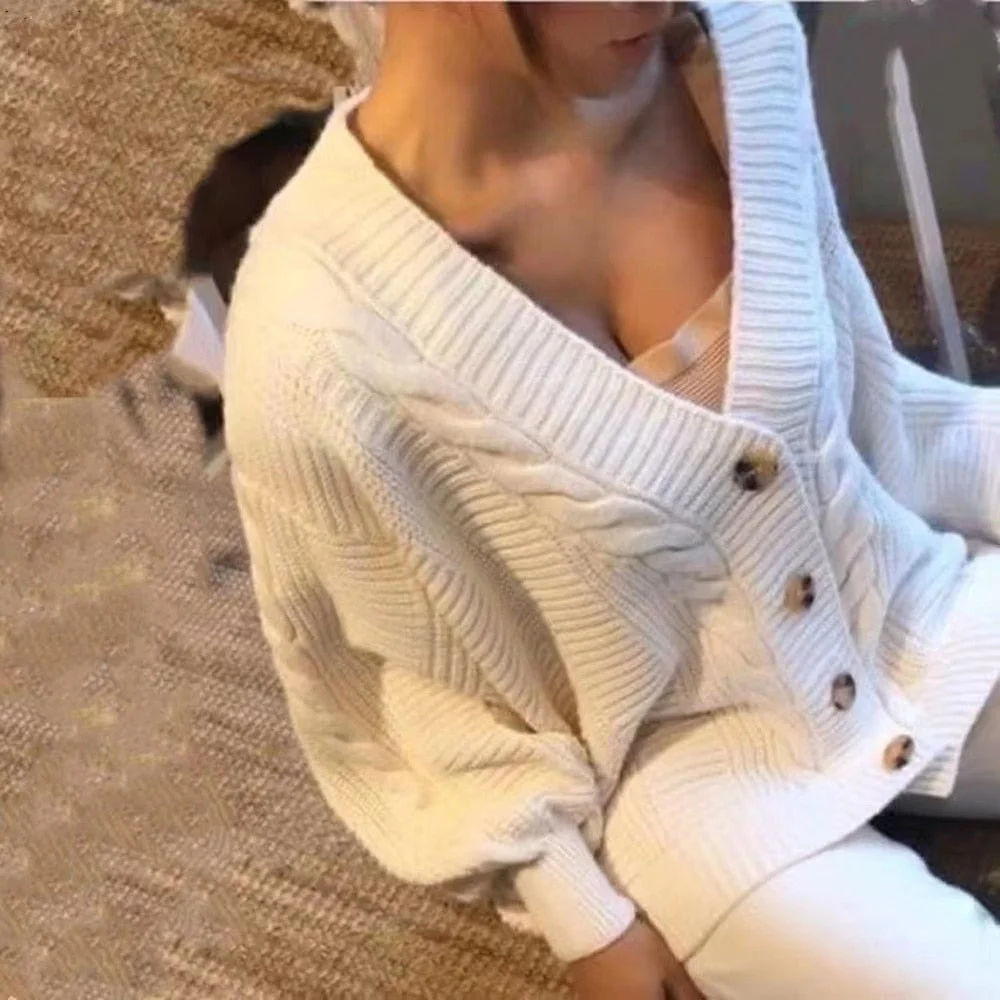 Sonicelife 2023 Early Autumn New Fall Outfits Women Knitting Two Pieces Sweater Suit Hemp Flower V-Neck Single-Breasted Cardigan + Pants Lady Winter Casual Sweater Set