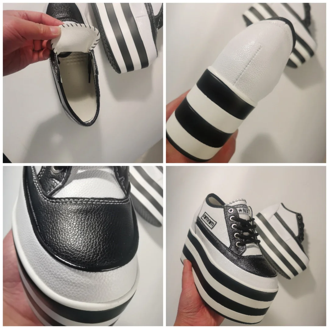 Fujin 12cm Genuine Leather Women Shoes Platform Wedge Sneakers Chunky Hidden Heel High Women Casual Shoes Spring Summer Loafers