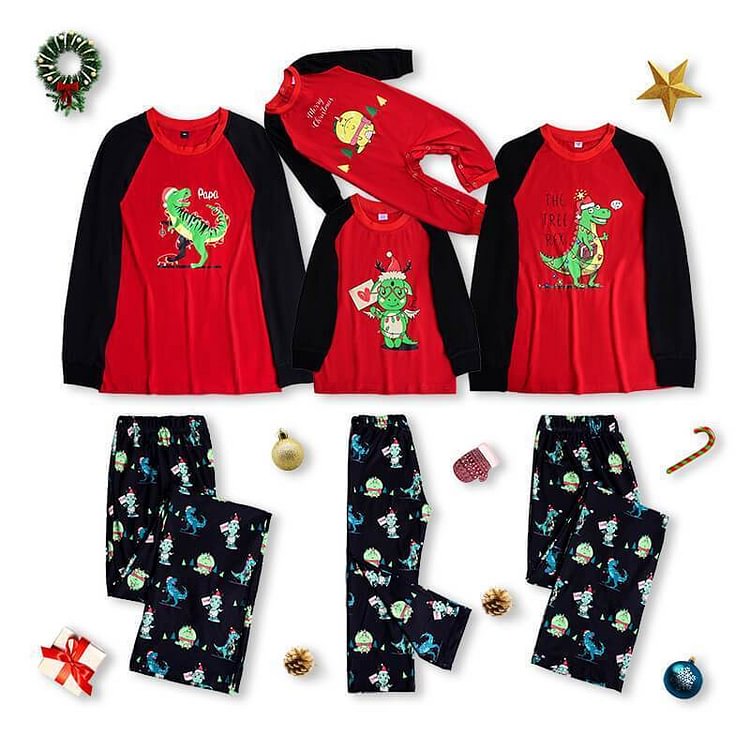 Family Matching Dinosaur Wearing Christmas Hat Print Pajamas Sets