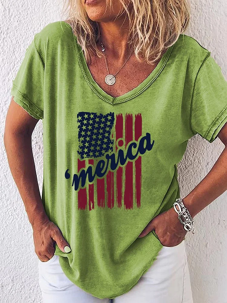 American Independence Day V Neck T-shirt-02213