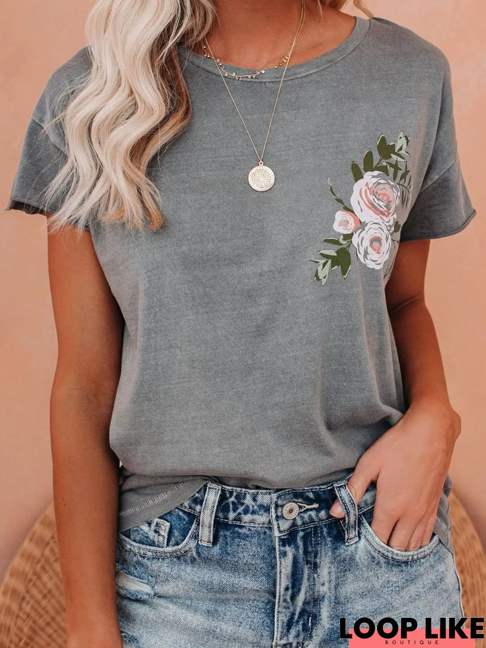 Casual Floral-Print T-shirt