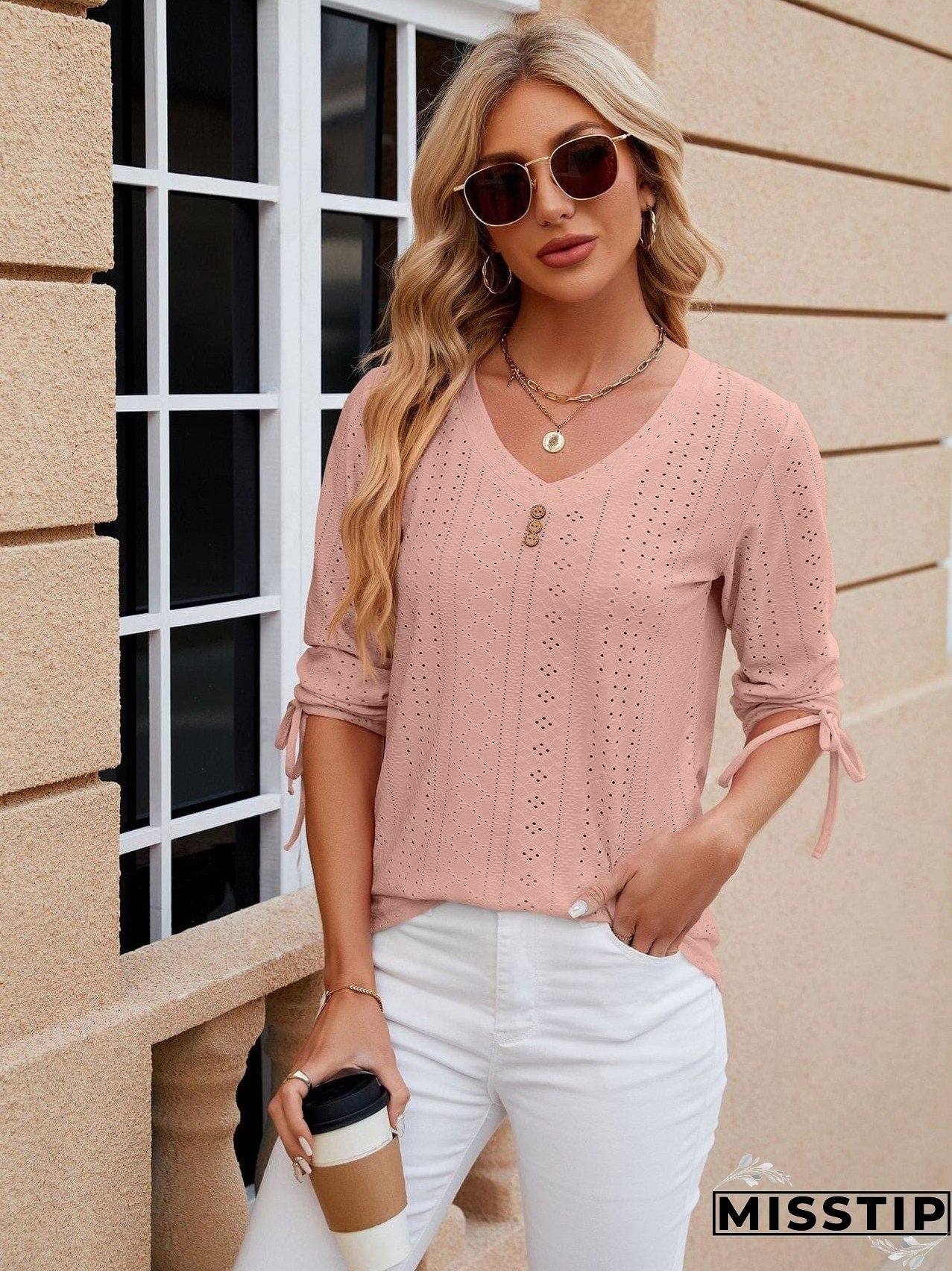 Short Sleeve Mock Neck T-Shirt with Side Slits