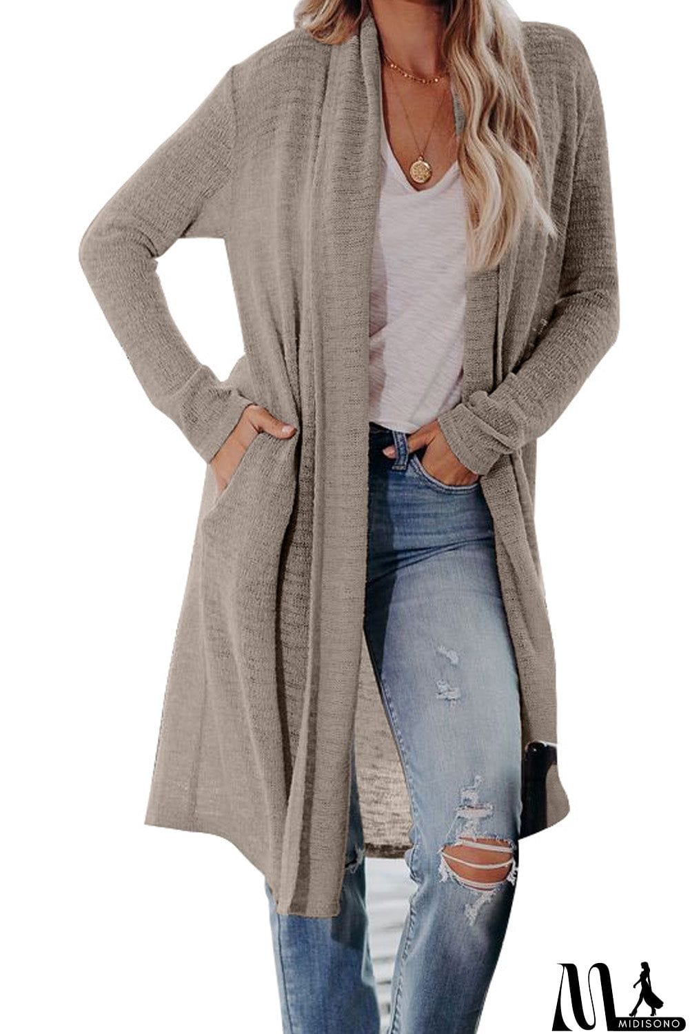 MidiSono - Slouchy Pocketed Knit Longline Cardigan