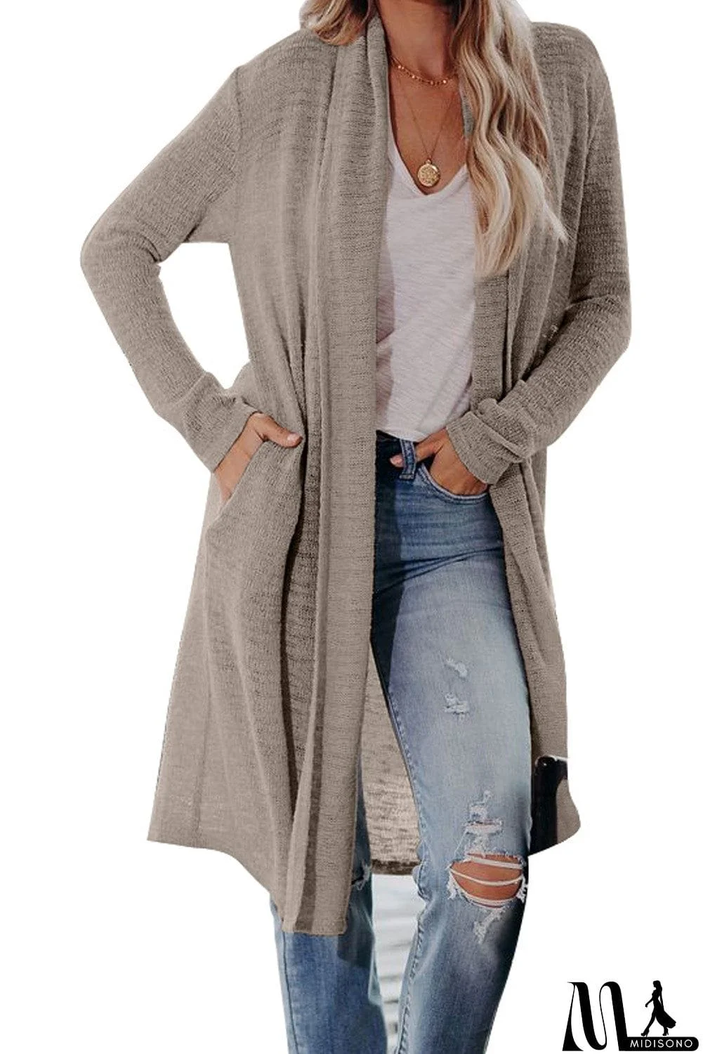 MidiSono - Slouchy Pocketed Knit Longline Cardigan