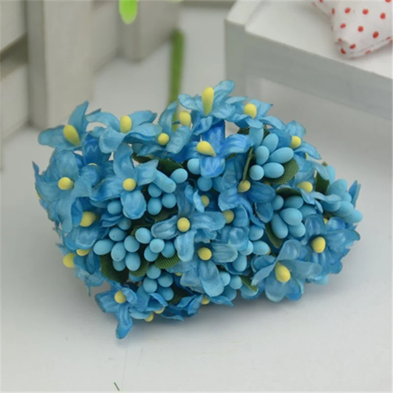 12pcs/lot Cherry Plum Mini Blossom Artificial Silk Baby Breath Bouquet Stamen DIY Scrapbooking Wreath Wedding Decorations
