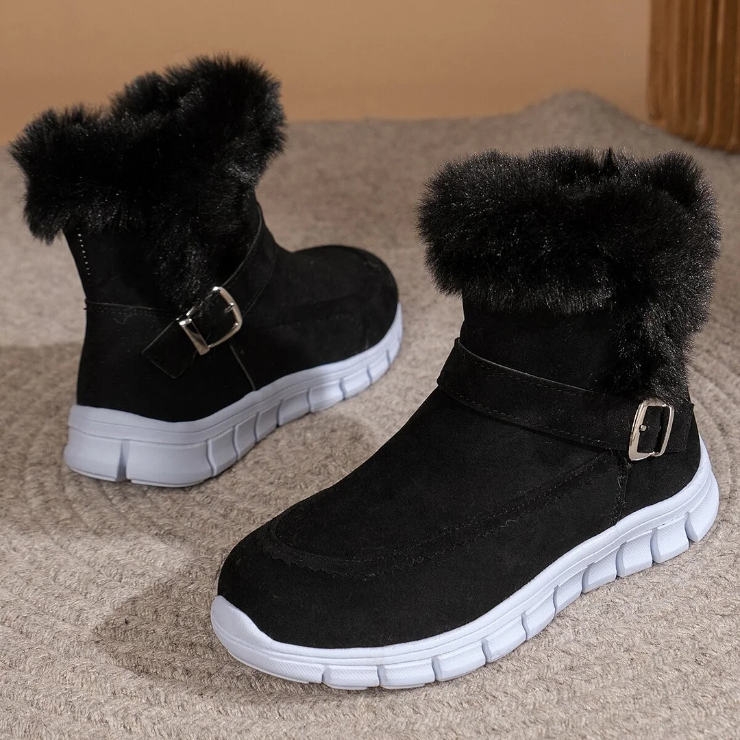 Yyvonne And Winter New Large-Size Women's Snow Boots Korean Version With Thick-Colored Short Boots Plus Velvet Warm New Flat-Bottomed Boots Cotton Shoes