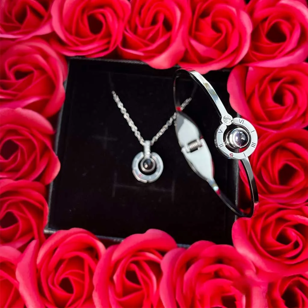 16 MINI ROSES JEWELRY BOX WITH LOVE NECKLACE SET
