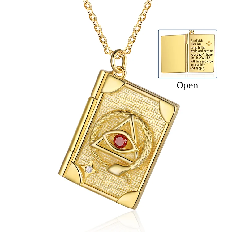 Personalisierte Liebesbrief Diamant Halskette mit 1 Geburtsstein und Text Graviert, Offenbar Anhänger