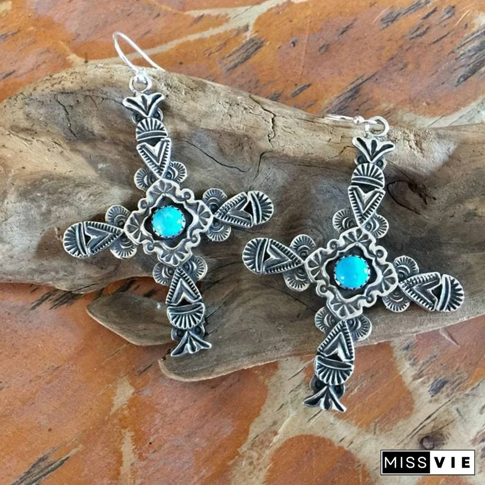 Vintage Turquoise Cross Drop Earrings