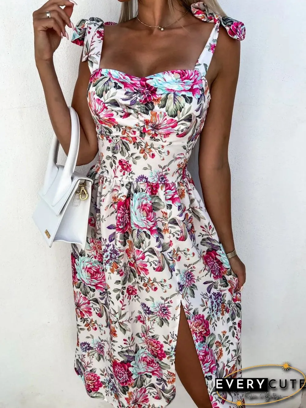 Women'S Dresses Suspender Print Sleeveless Slit Dress