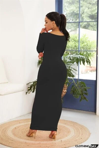 Round Neck Long Sleeve Maxi Wrap Dress