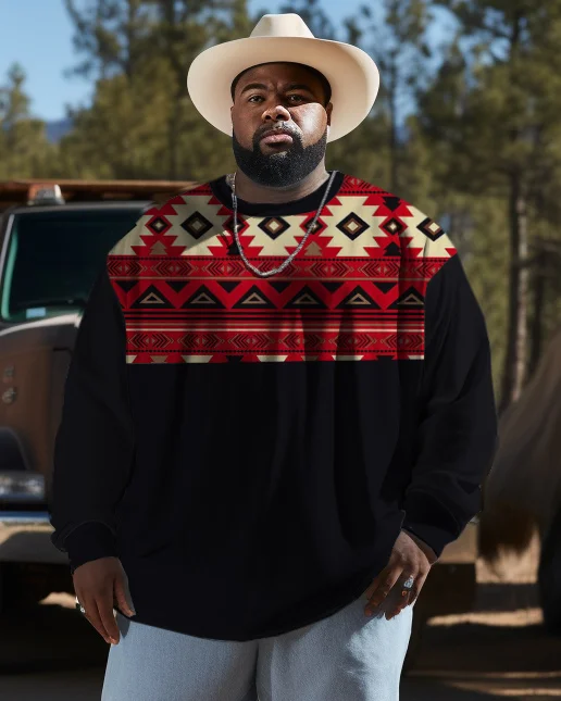 Men's Plus Size Western Ethnic Diamond Color Block Sweatshirt