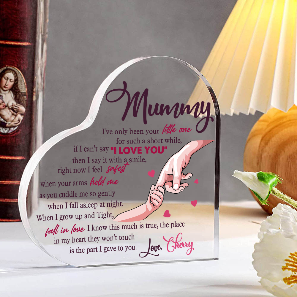 Personalised Name Acrylic Heart Keepsake Holding Hands Ornaments Gifts for Mum/Mom - I Feel Safest When Your Arms Hold Me-Jessemade AU