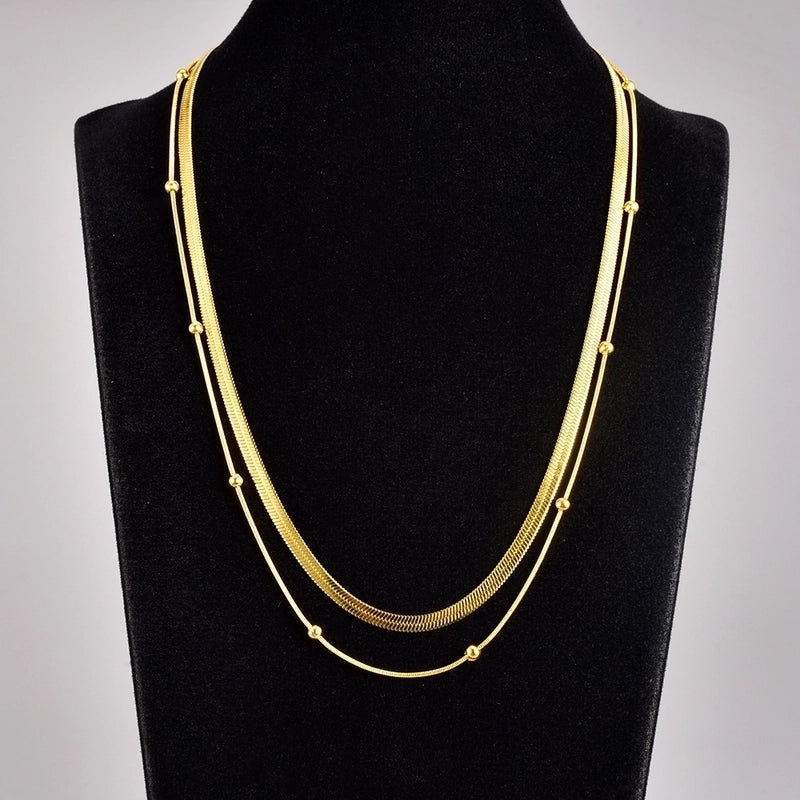 Minimalist Solid Color 304 Stainless Steel 18K Gold Plated Double Layer Necklaces
